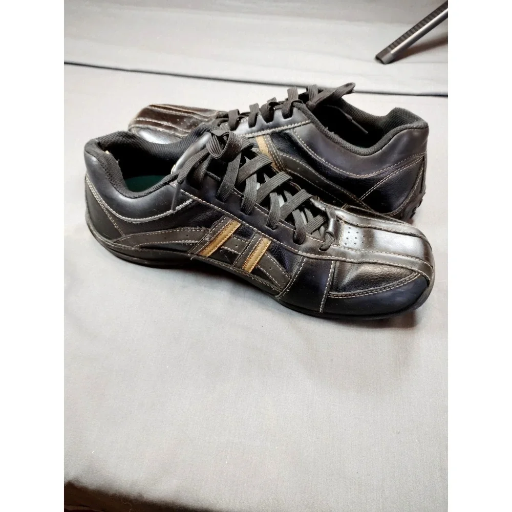 Skechers Men 11 Citywalk Malton Oxford Sneaker Black Tan Stripe Preppy Athletic*